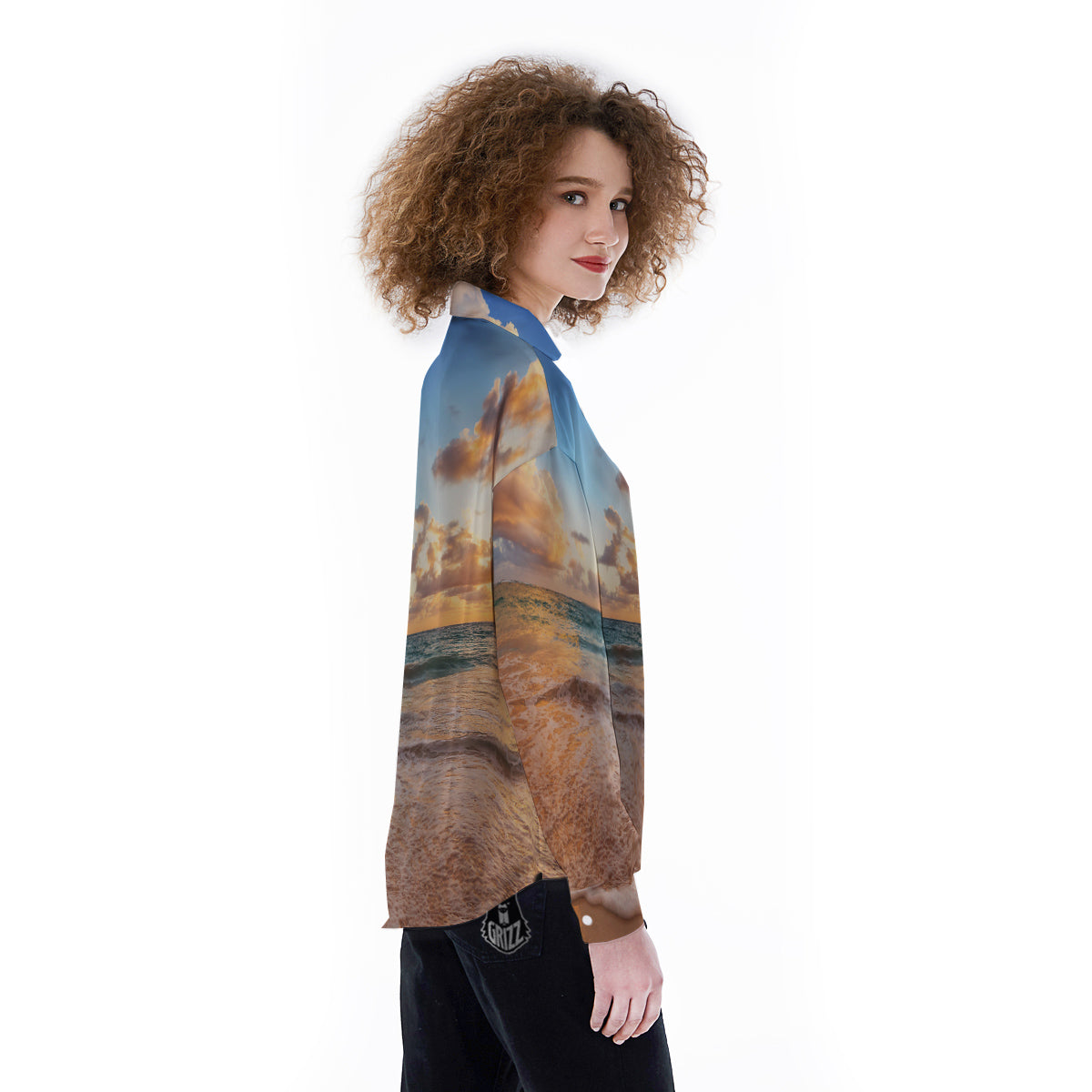 Caribbean Ocean Print Women's Long Sleeve Shirts-grizzshop
