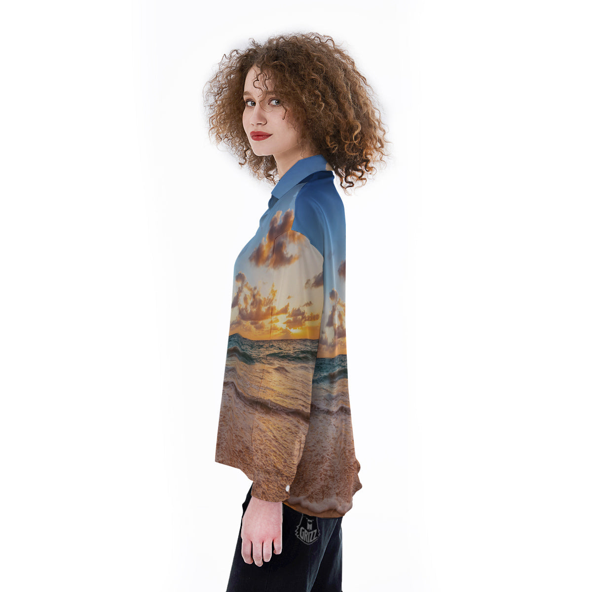 Caribbean Ocean Print Women's Long Sleeve Shirts-grizzshop