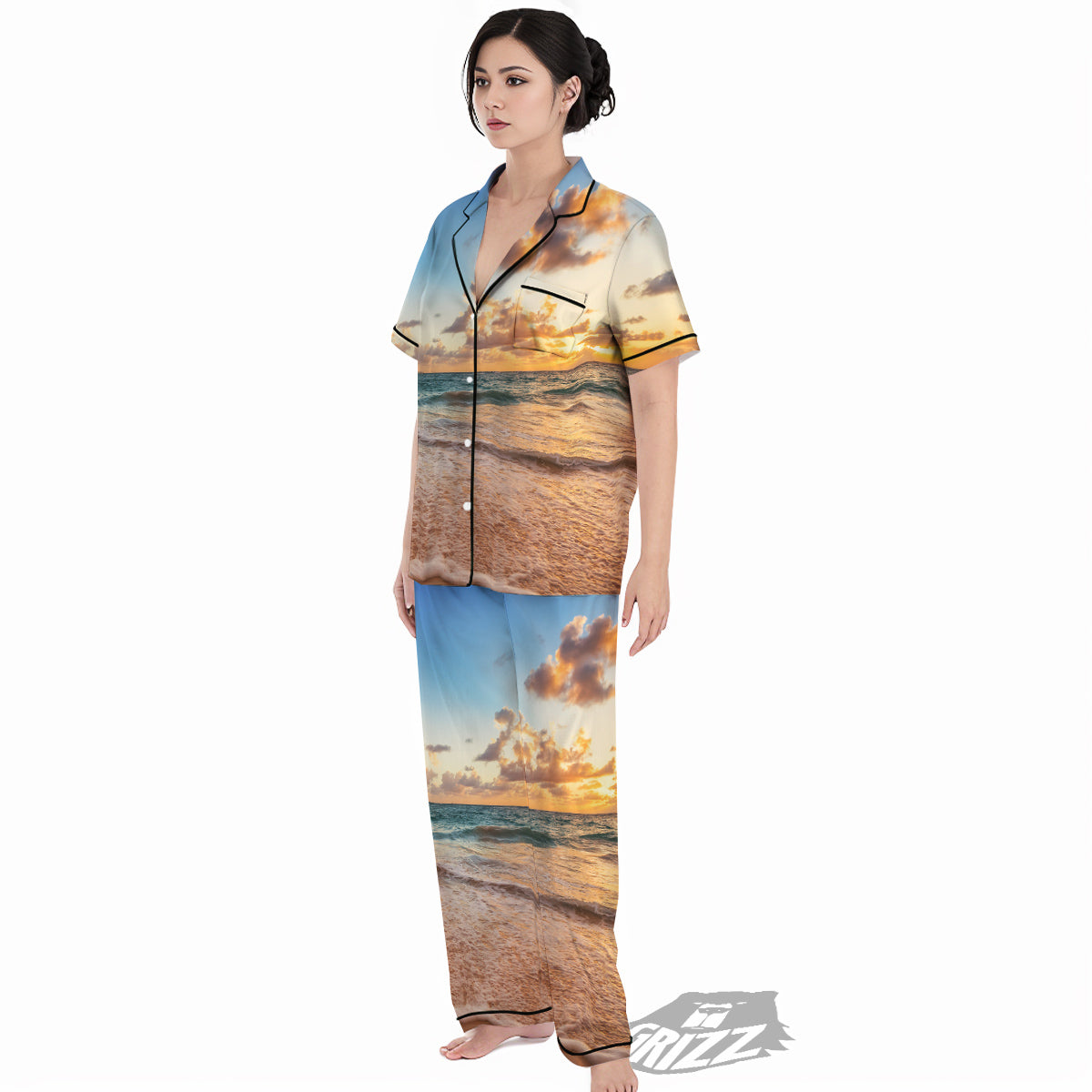 Caribbean Ocean Print Women's Pajamas Set-grizzshop