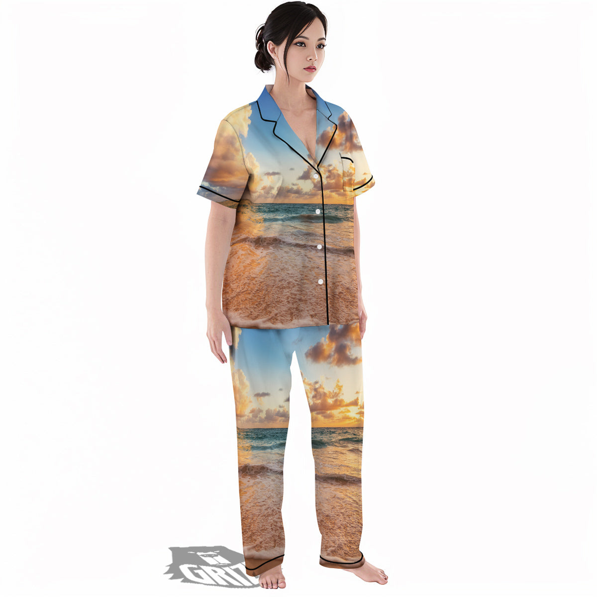 Caribbean Ocean Print Women's Pajamas Set-grizzshop