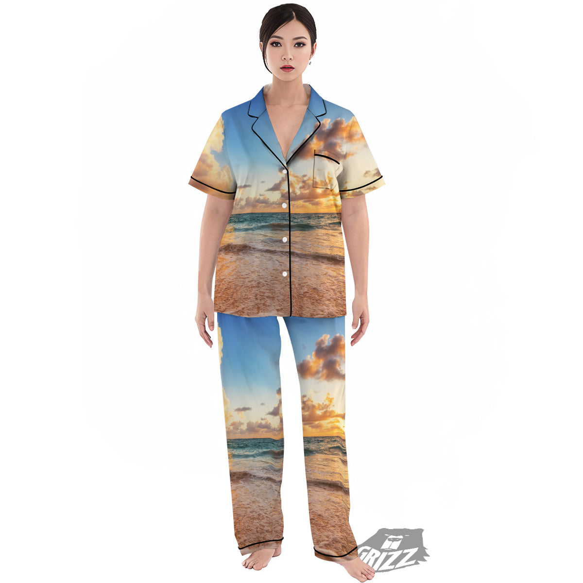 Caribbean Ocean Print Women's Pajamas Set-grizzshop