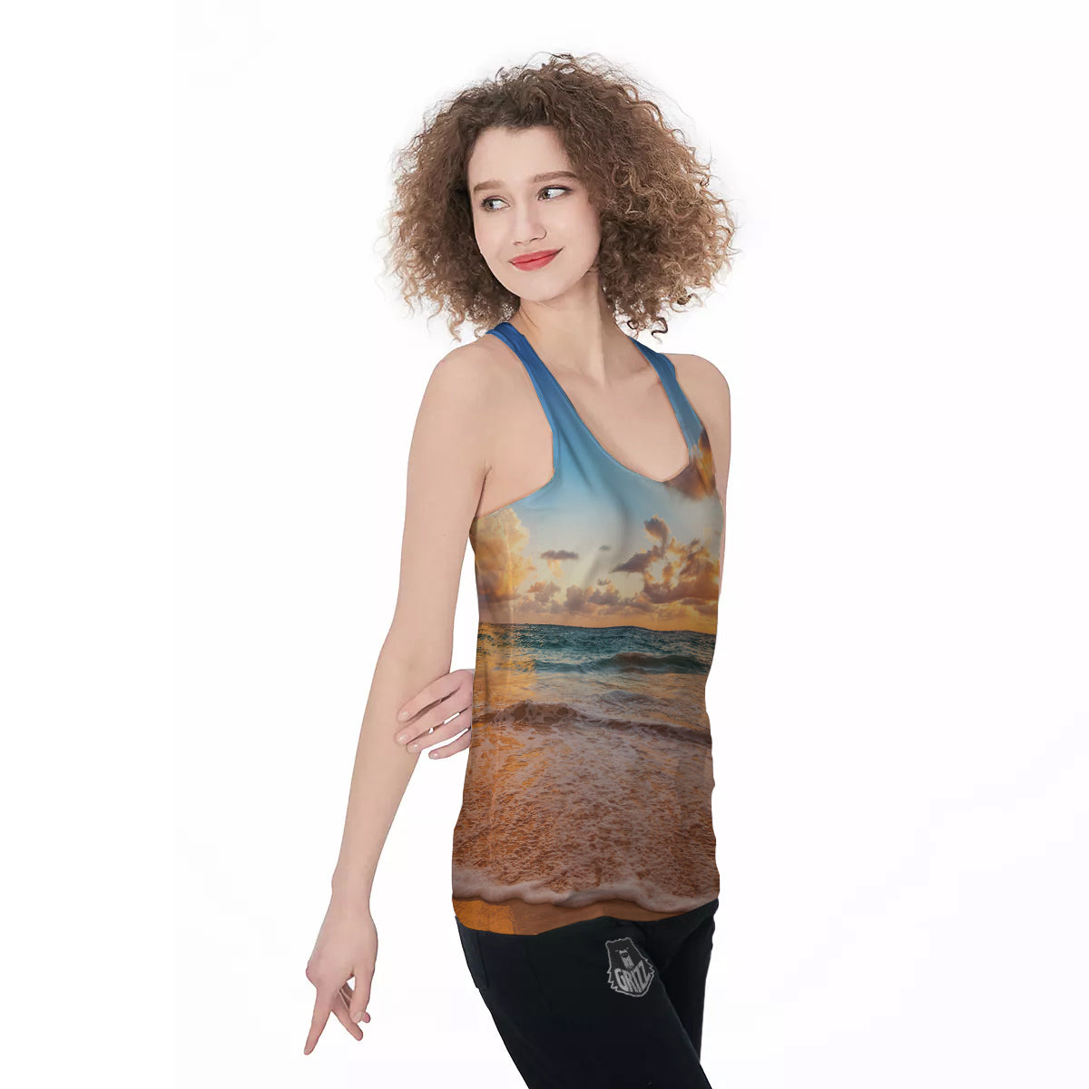 Caribbean Ocean Print Women's Racerback Tank Top-grizzshop