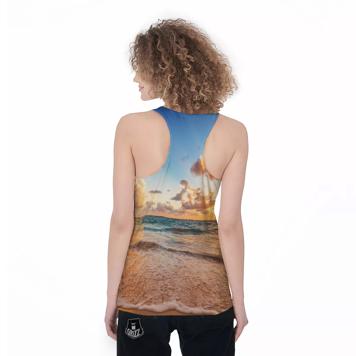 Caribbean Ocean Print Women's Racerback Tank Top-grizzshop