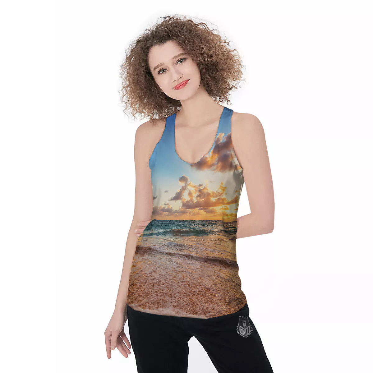 Caribbean Ocean Print Women's Racerback Tank Top-grizzshop