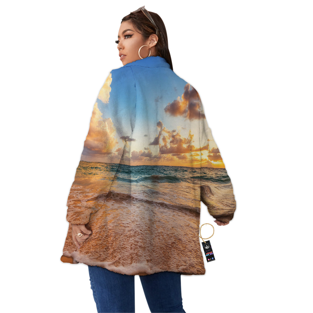 Caribbean Ocean Print Women's Sherpa Jacket-grizzshop