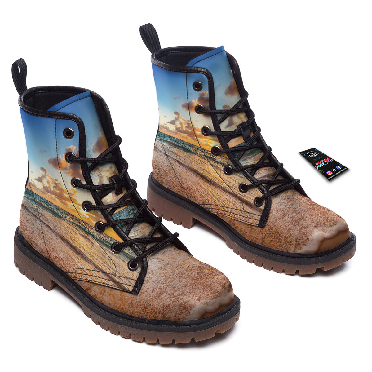 Caribbean Ocean Print Work Boots-grizzshop