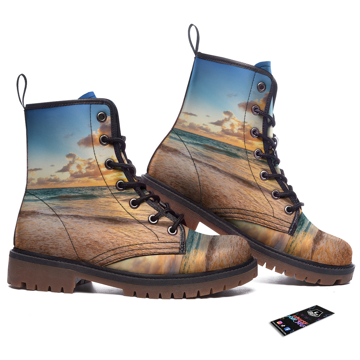 Caribbean Ocean Print Work Boots-grizzshop