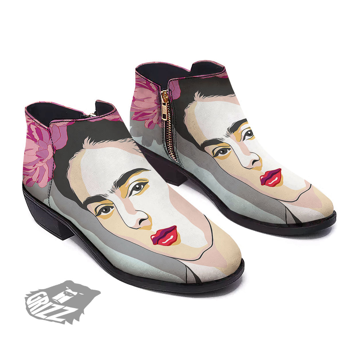 Carmen Frida Kahlo Magdalena Print Ankle Boots-grizzshop