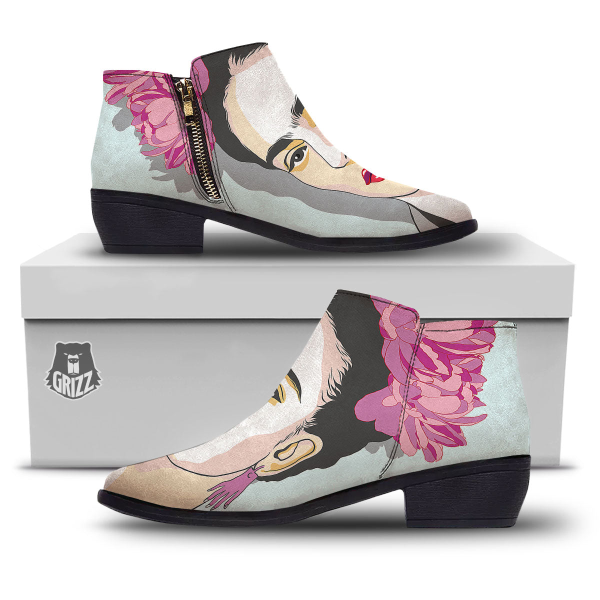 Carmen Frida Kahlo Magdalena Print Ankle Boots-grizzshop