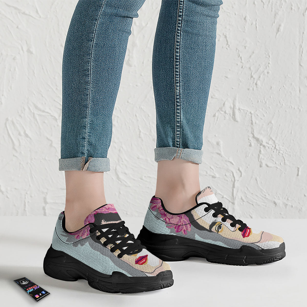 Carmen Frida Kahlo Magdalena Print Black Chunky Shoes-grizzshop