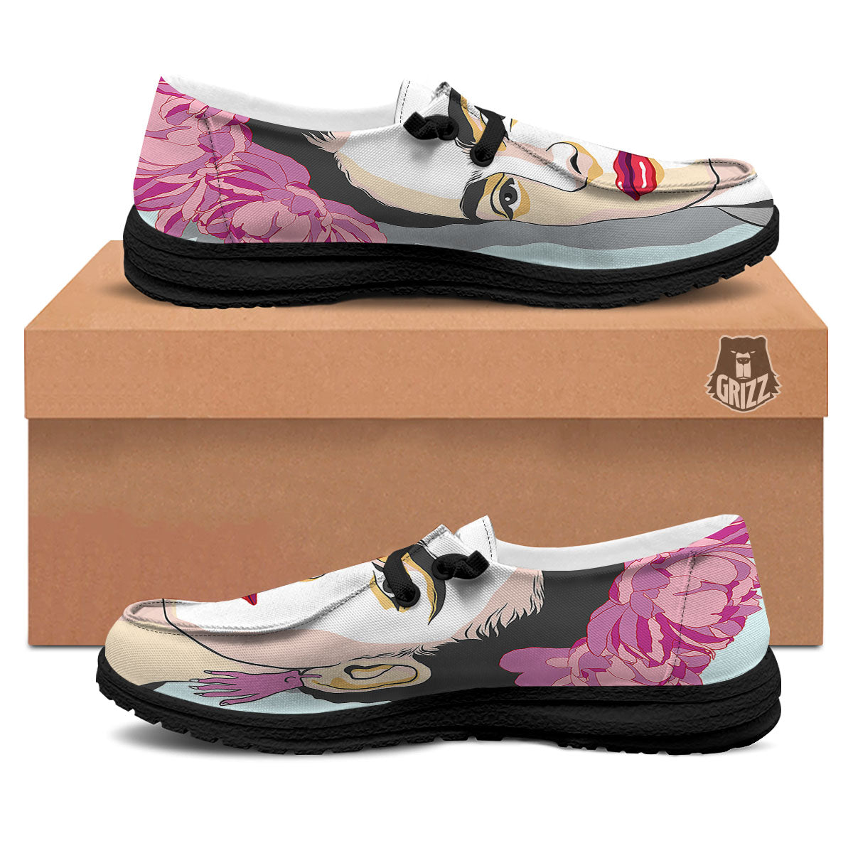 Carmen Frida Kahlo Magdalena Print Black Loafers-grizzshop