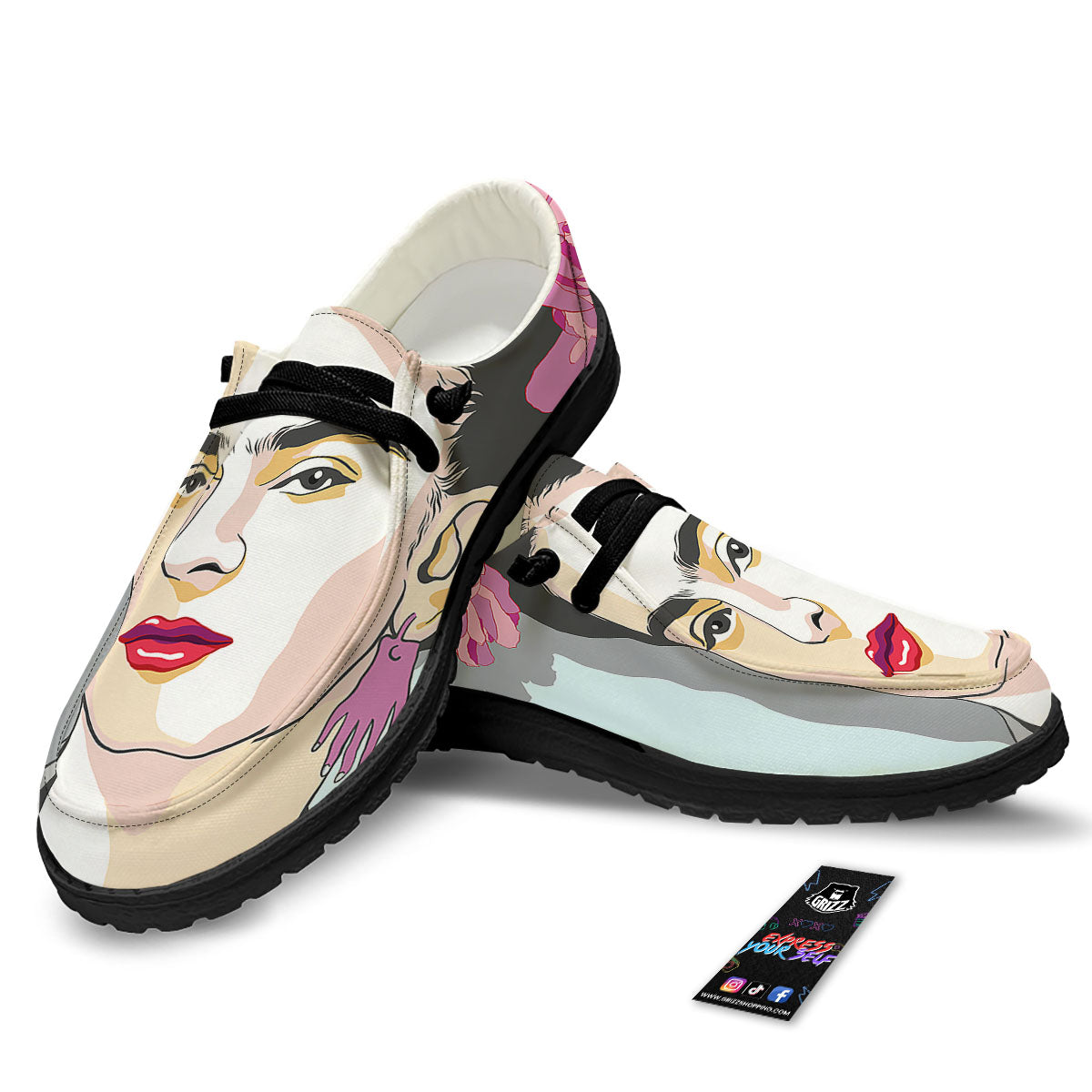 Carmen Frida Kahlo Magdalena Print Black Loafers-grizzshop