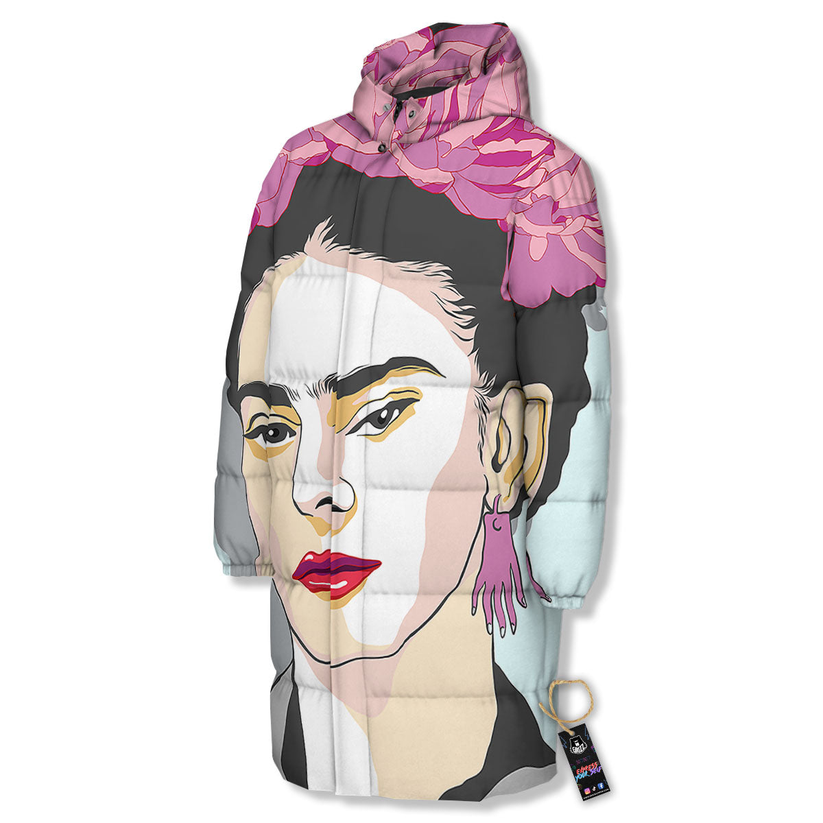 Carmen Frida Kahlo Magdalena Print Long Down Jacket-grizzshop