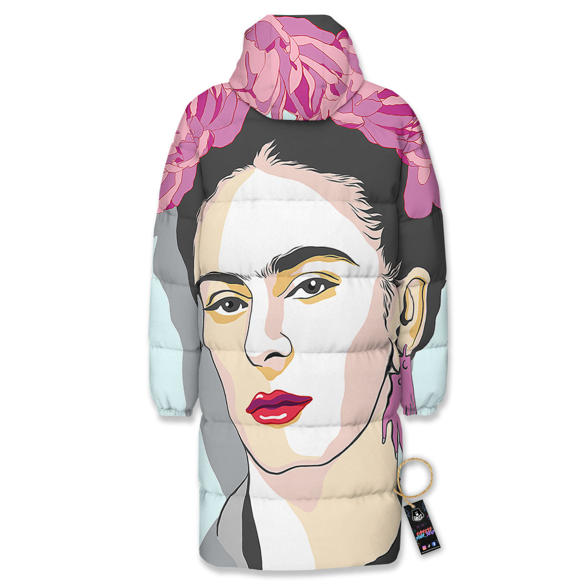 Carmen Frida Kahlo Magdalena Print Long Down Jacket-grizzshop