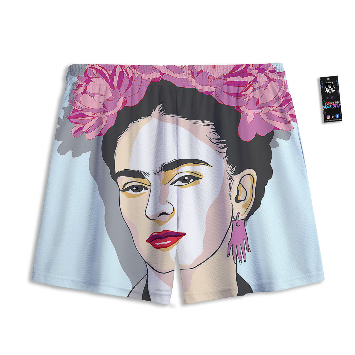 Carmen Frida Kahlo Magdalena Print Mesh Shorts