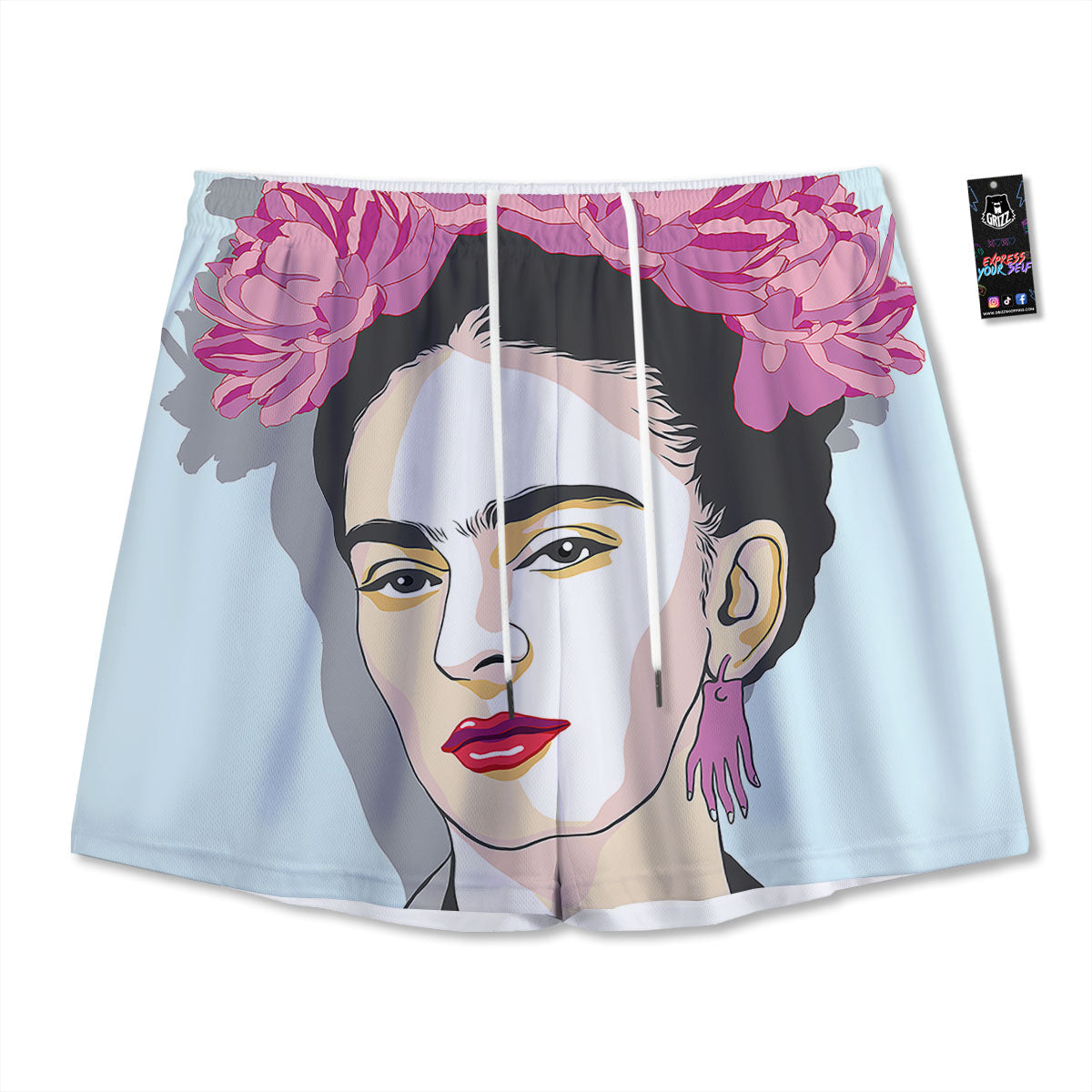 Carmen Frida Kahlo Magdalena Print Mesh Shorts