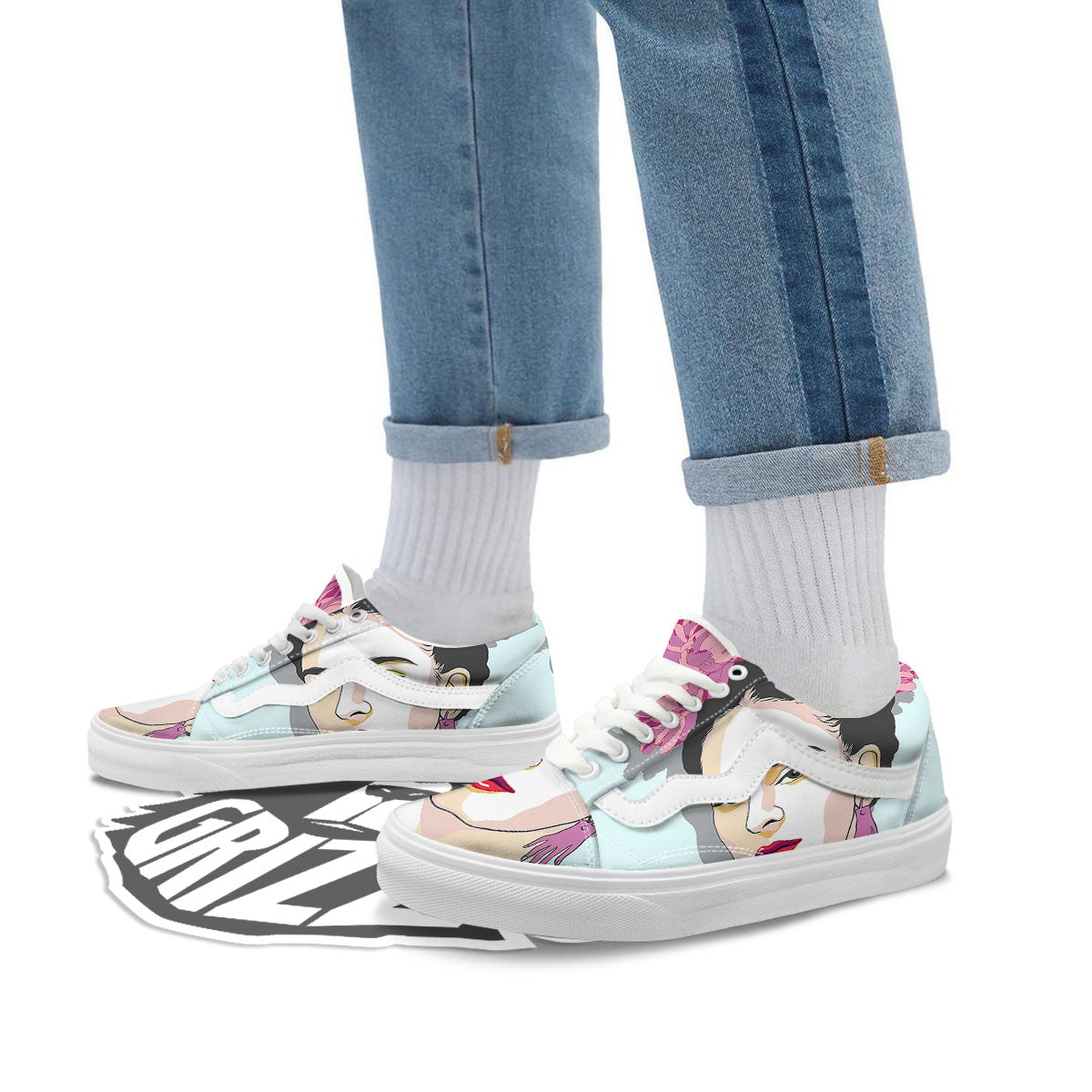 Carmen Frida Kahlo Magdalena Print Skate Shoes-grizzshop