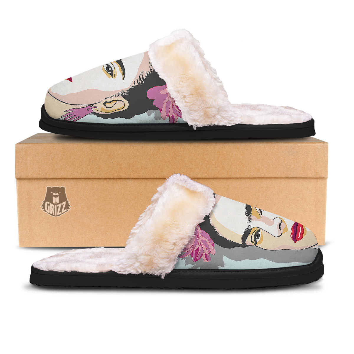 Carmen Frida Kahlo Magdalena Print Slippers-grizzshop