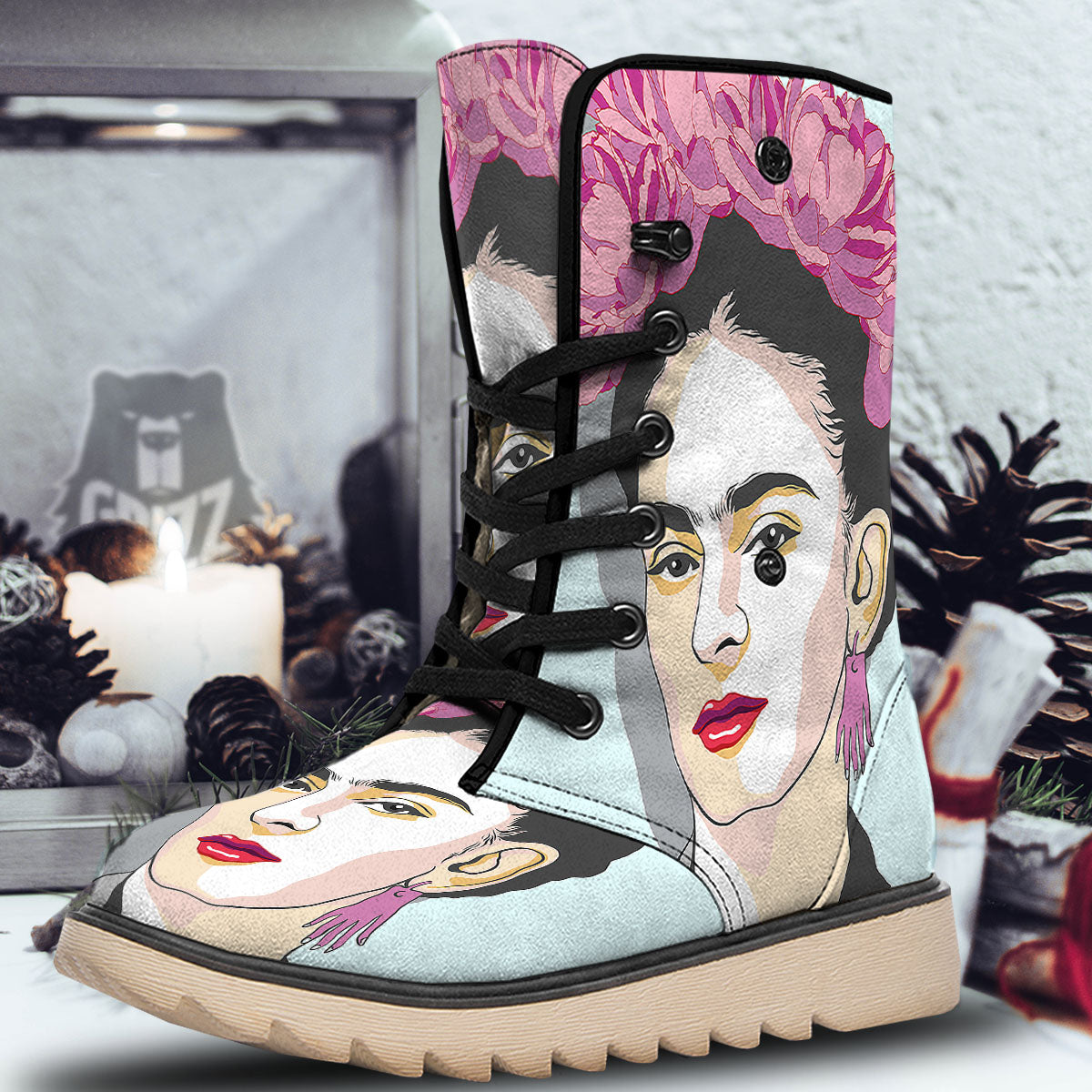 Carmen Frida Kahlo Magdalena Print Snow Boots-grizzshop