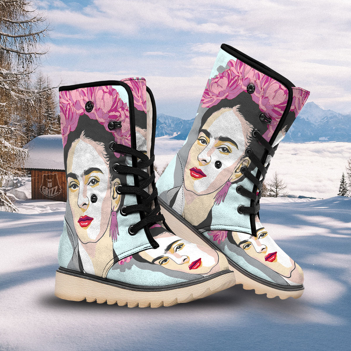 Carmen Frida Kahlo Magdalena Print Snow Boots-grizzshop