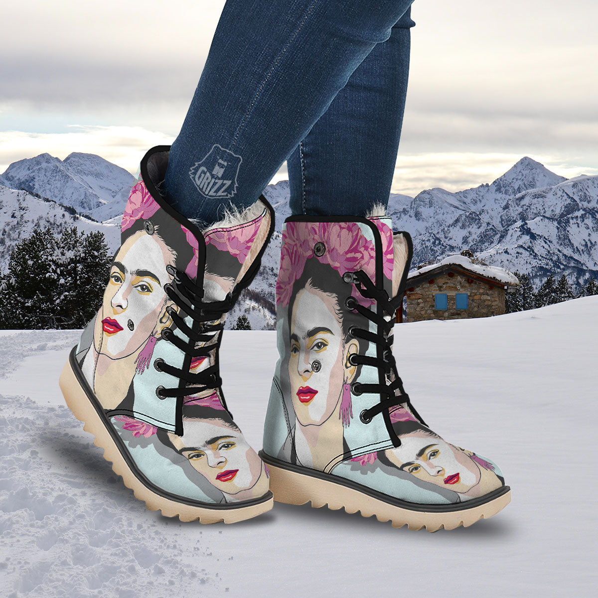 Carmen Frida Kahlo Magdalena Print Snow Boots-grizzshop