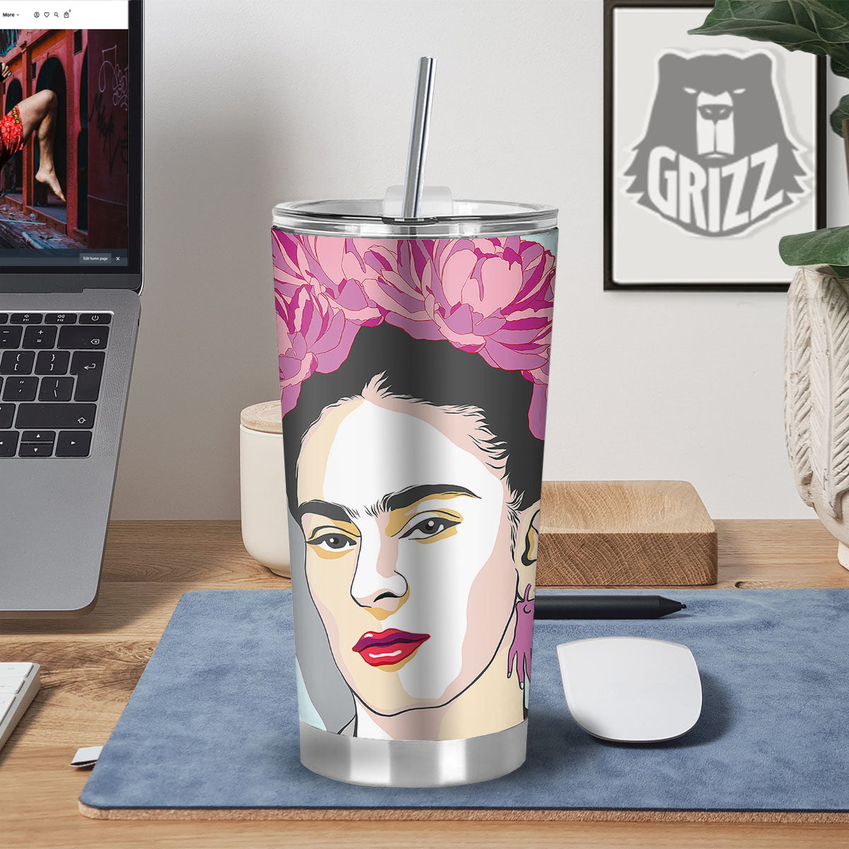 Carmen Frida Kahlo Magdalena Print Tumbler-grizzshop