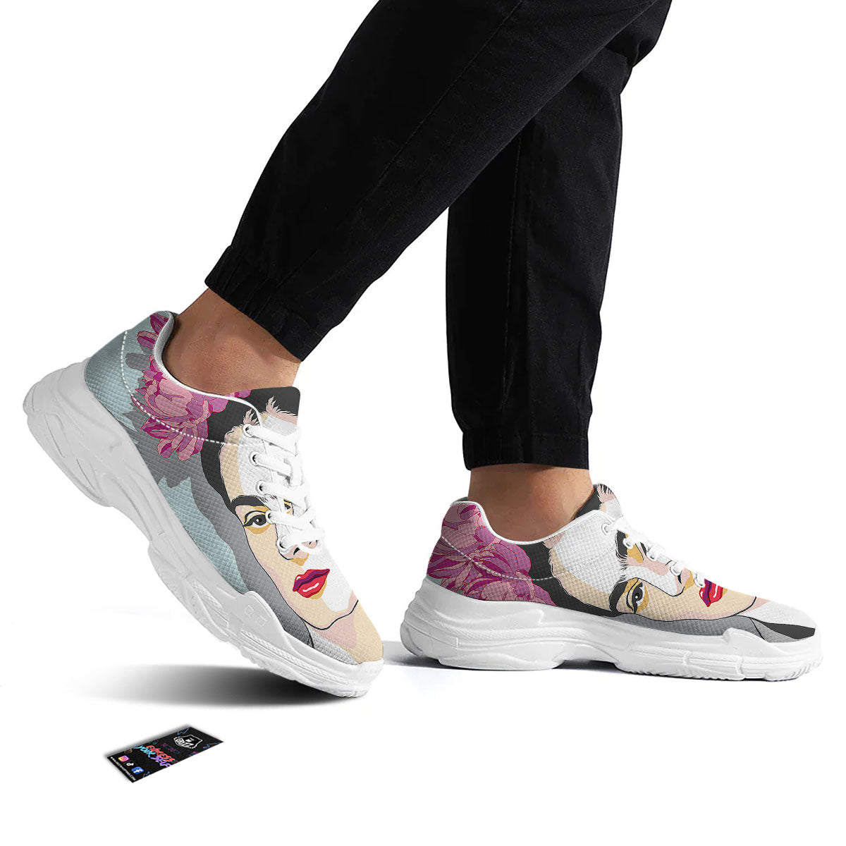 Carmen Frida Kahlo Magdalena Print White Chunky Shoes-grizzshop