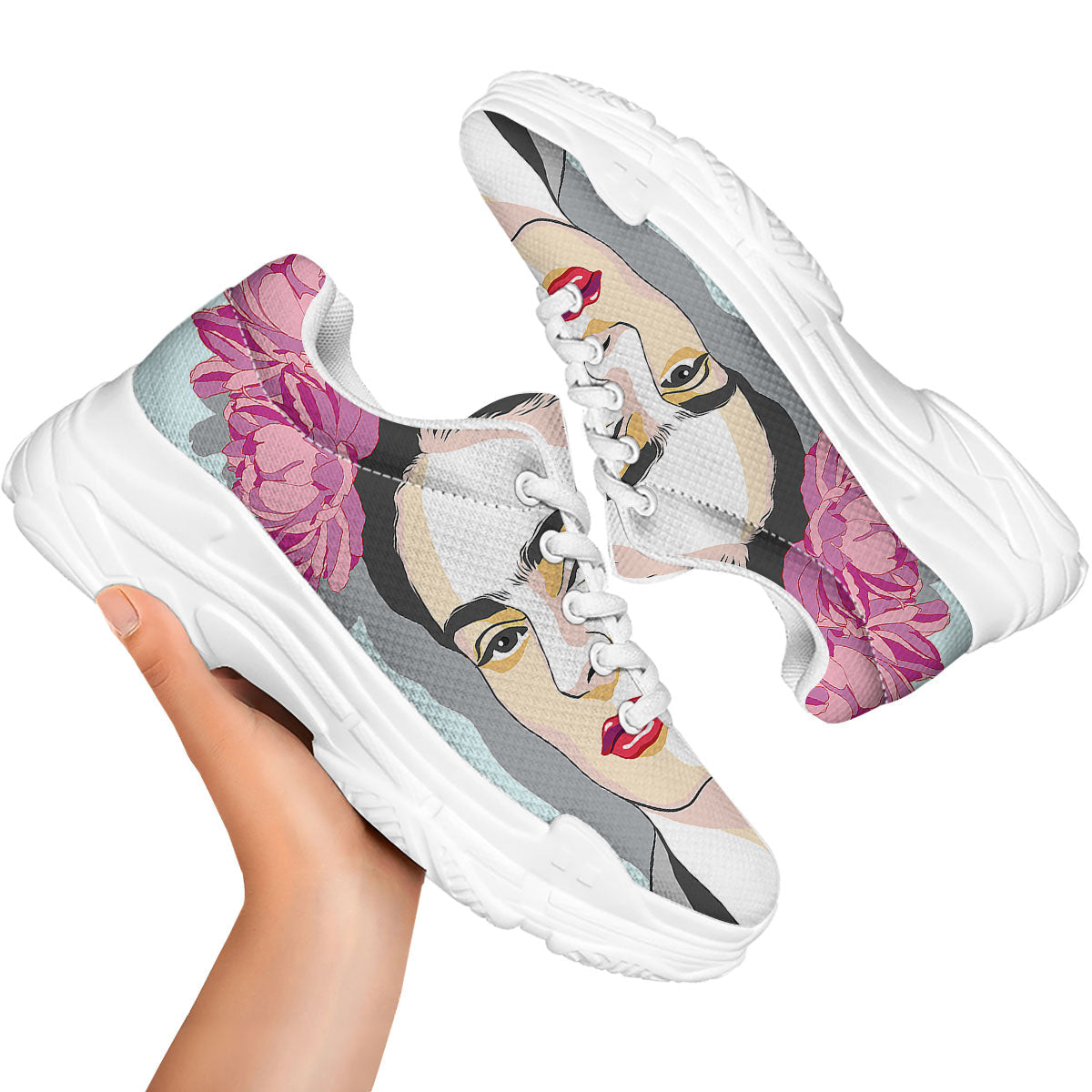 Carmen Frida Kahlo Magdalena Print White Chunky Shoes-grizzshop