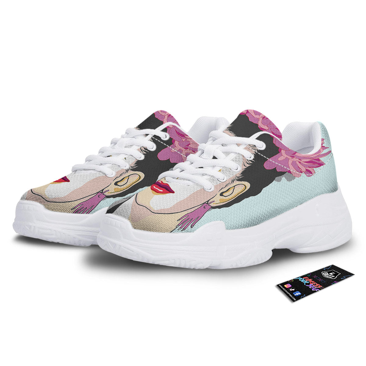Carmen Frida Kahlo Magdalena Print White Chunky Shoes-grizzshop