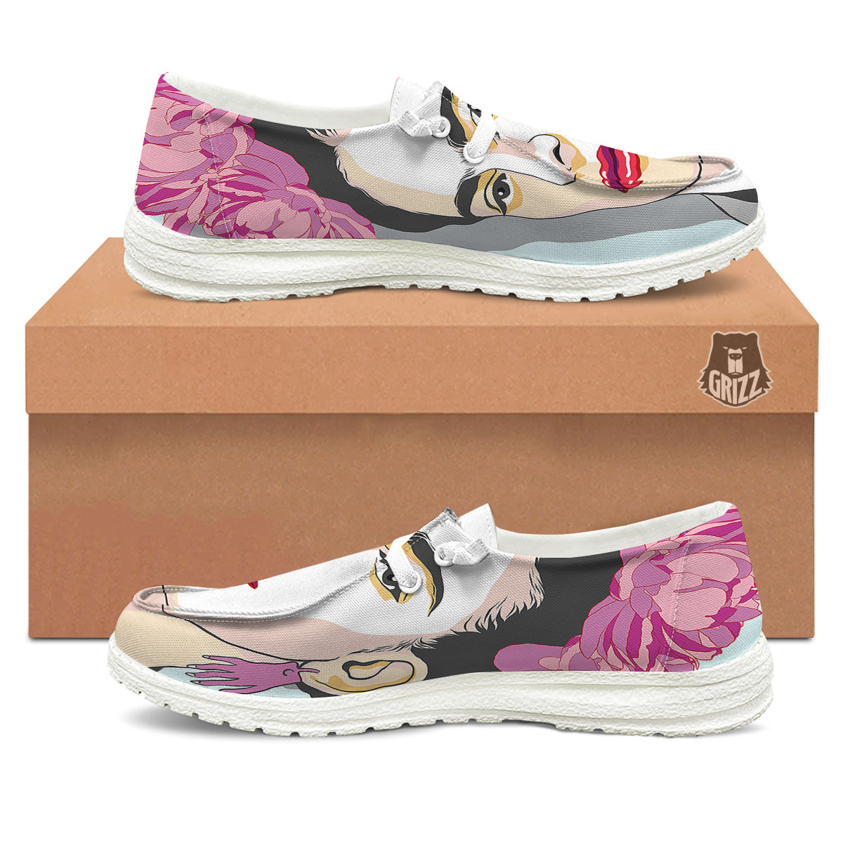 Carmen Frida Kahlo Magdalena Print White Loafers-grizzshop