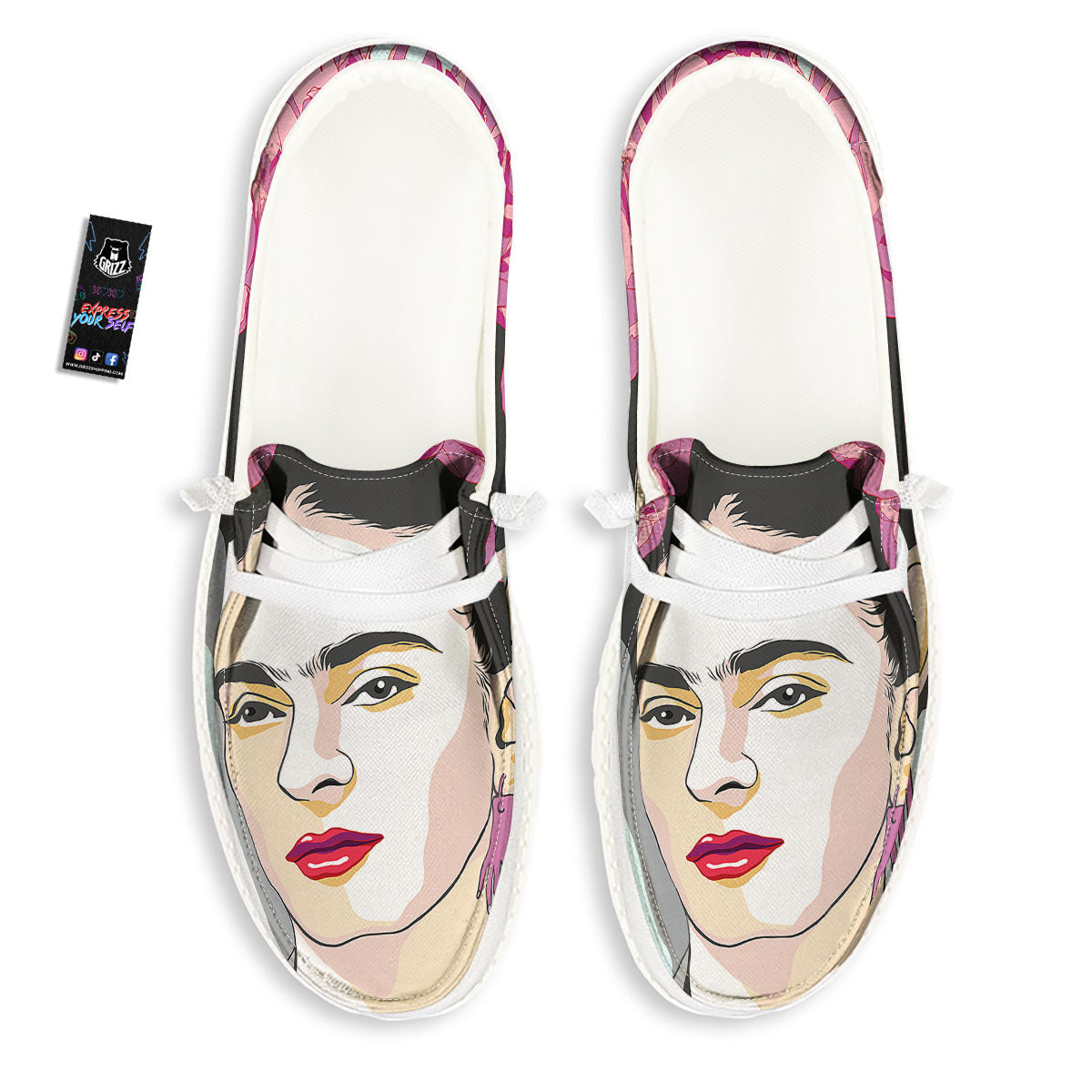 Carmen Frida Kahlo Magdalena Print White Loafers-grizzshop