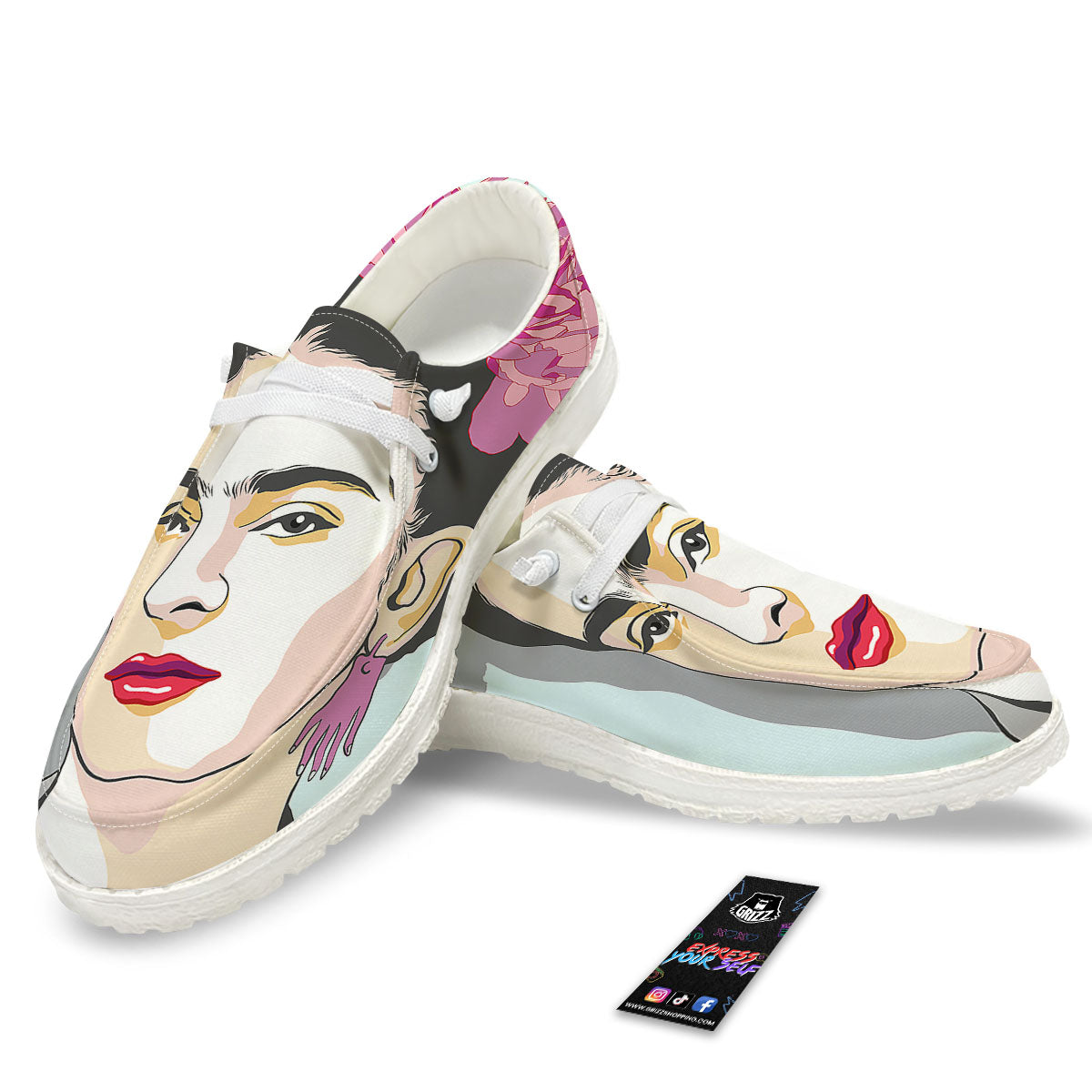 Carmen Frida Kahlo Magdalena Print White Loafers-grizzshop
