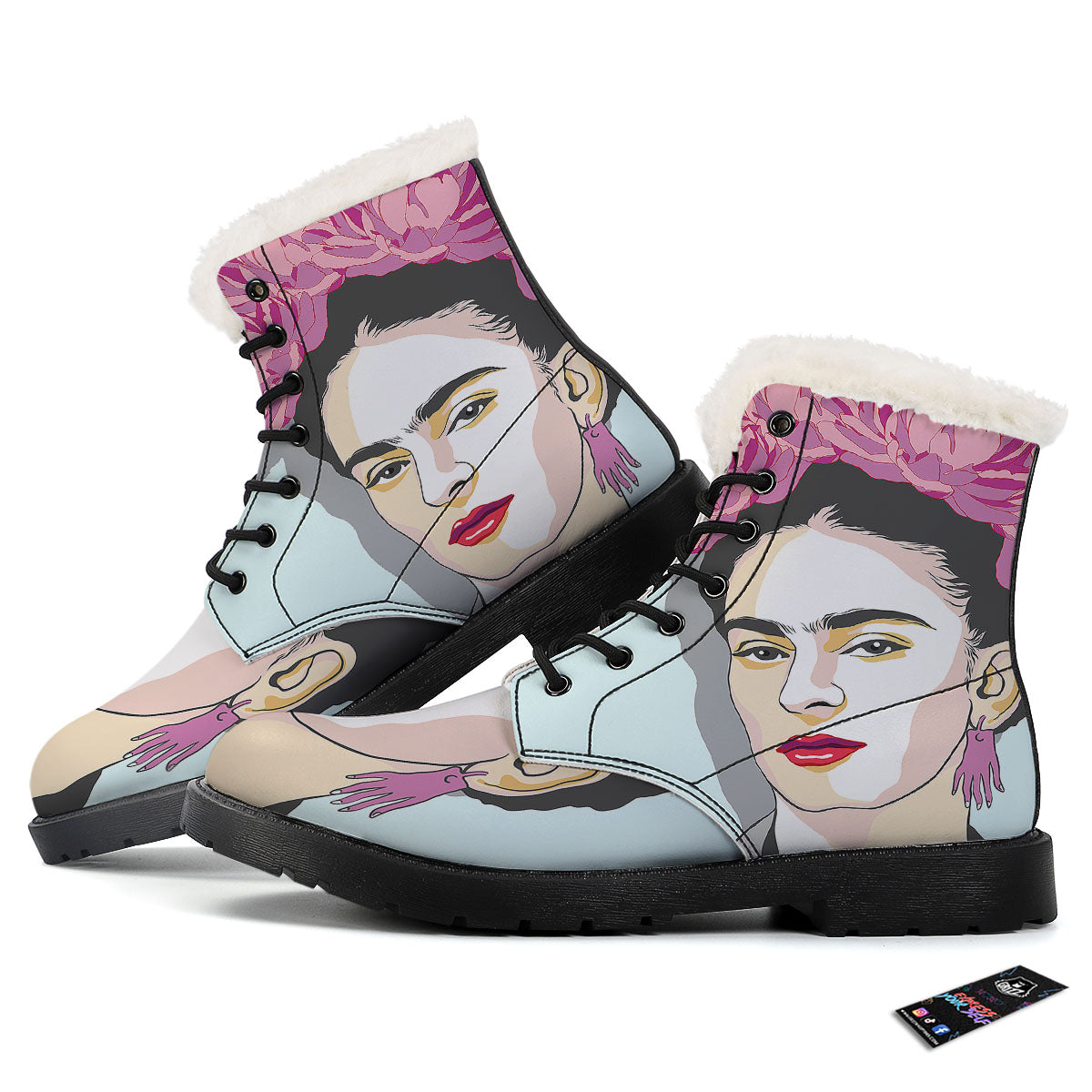 Carmen Frida Kahlo Magdalena Print Winter Boots-grizzshop