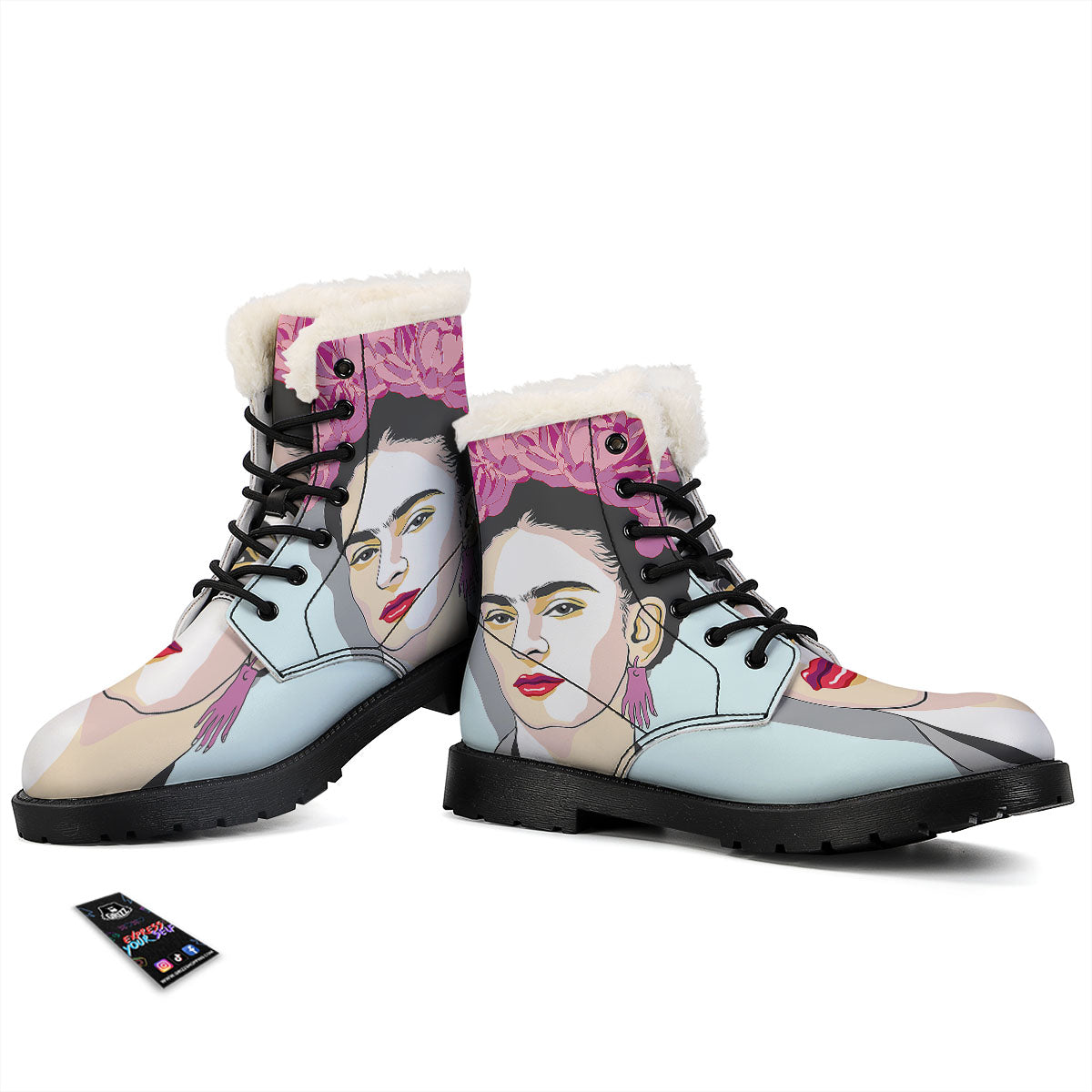 Carmen Frida Kahlo Magdalena Print Winter Boots-grizzshop