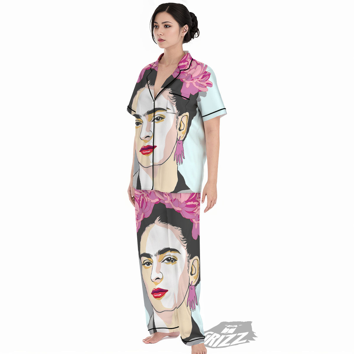 Carmen Frida Kahlo Magdalena Print Women's Pajamas Set-grizzshop
