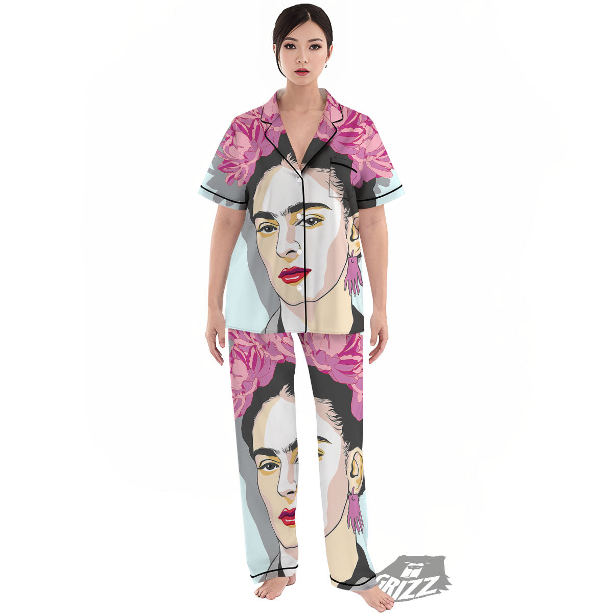 Carmen Frida Kahlo Magdalena Print Women's Pajamas Set-grizzshop
