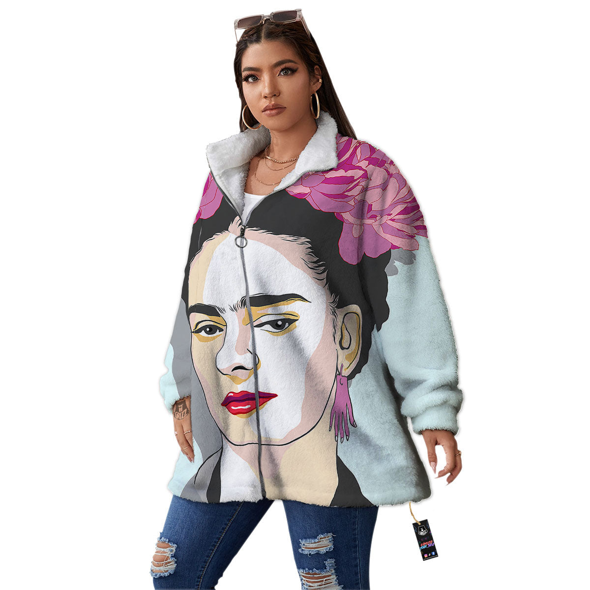 Carmen Frida Kahlo Magdalena Print Women's Sherpa Jacket-grizzshop