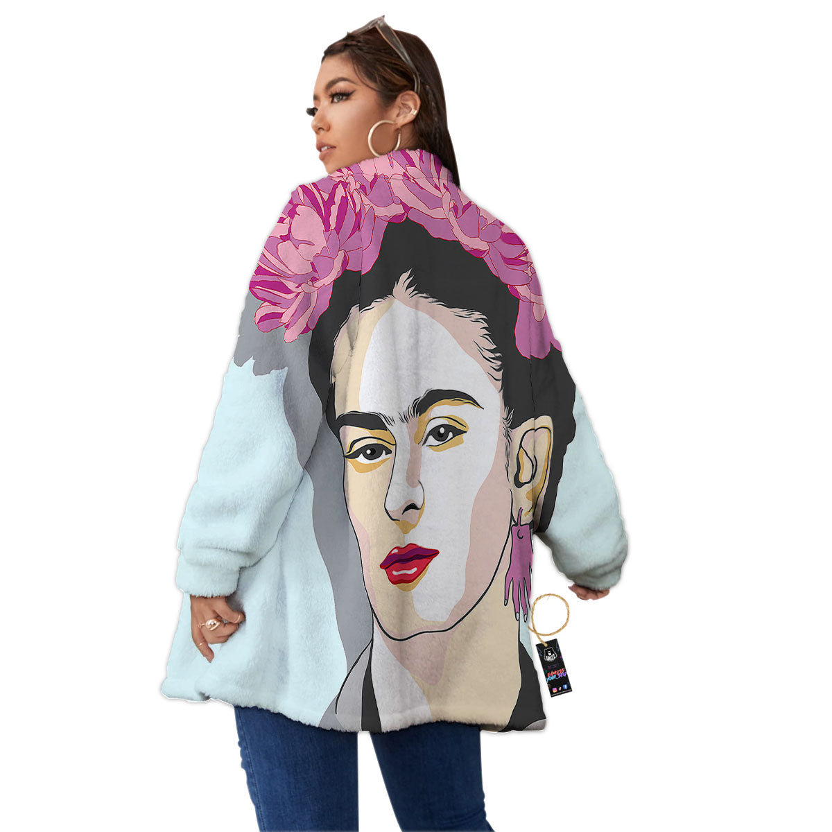 Carmen Frida Kahlo Magdalena Print Women's Sherpa Jacket-grizzshop