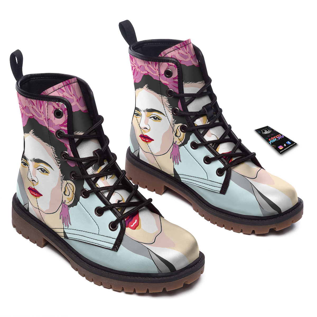 Carmen Frida Kahlo Magdalena Print Work Boots-grizzshop
