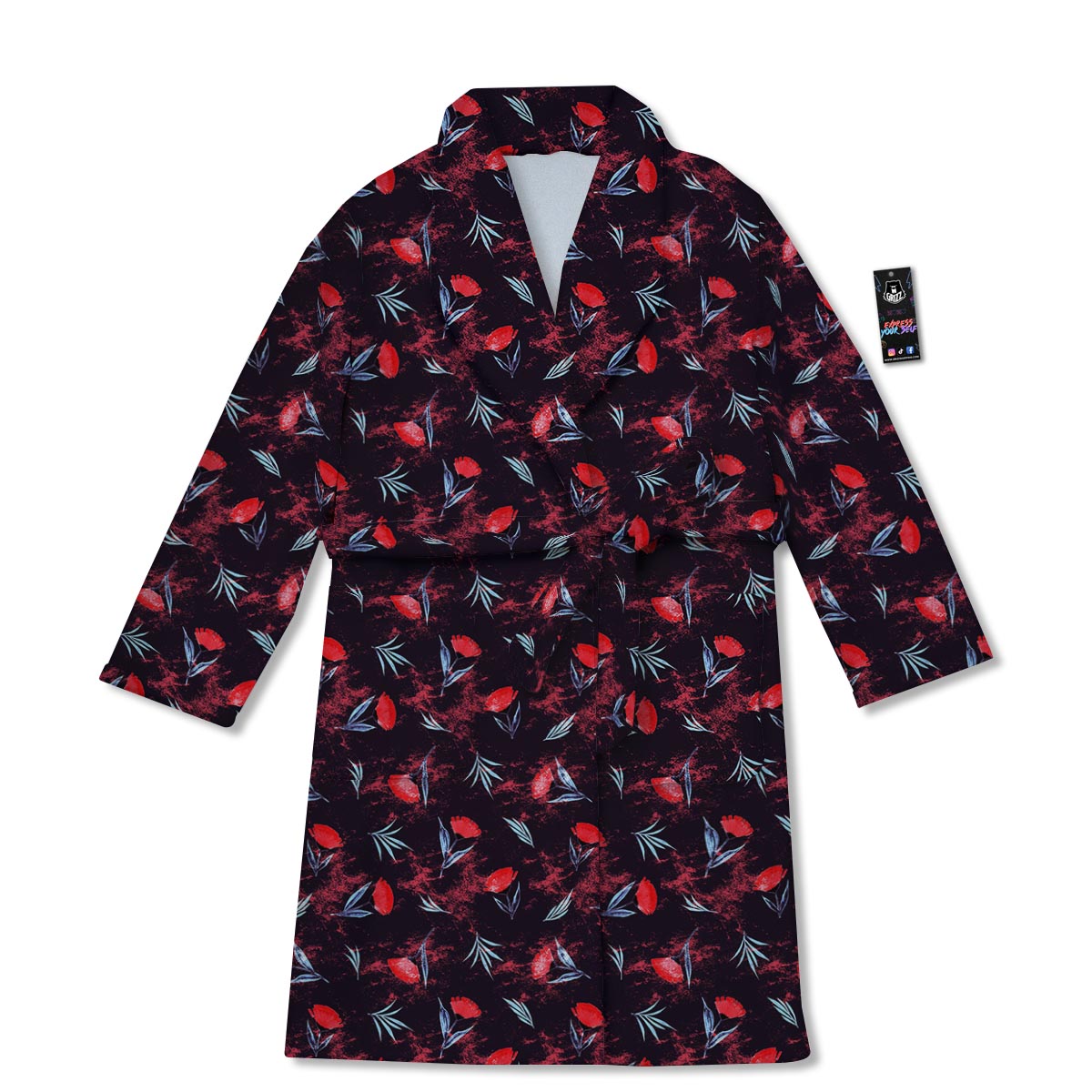 Carnation Black And Red Print Pattern Bathrobe-grizzshop
