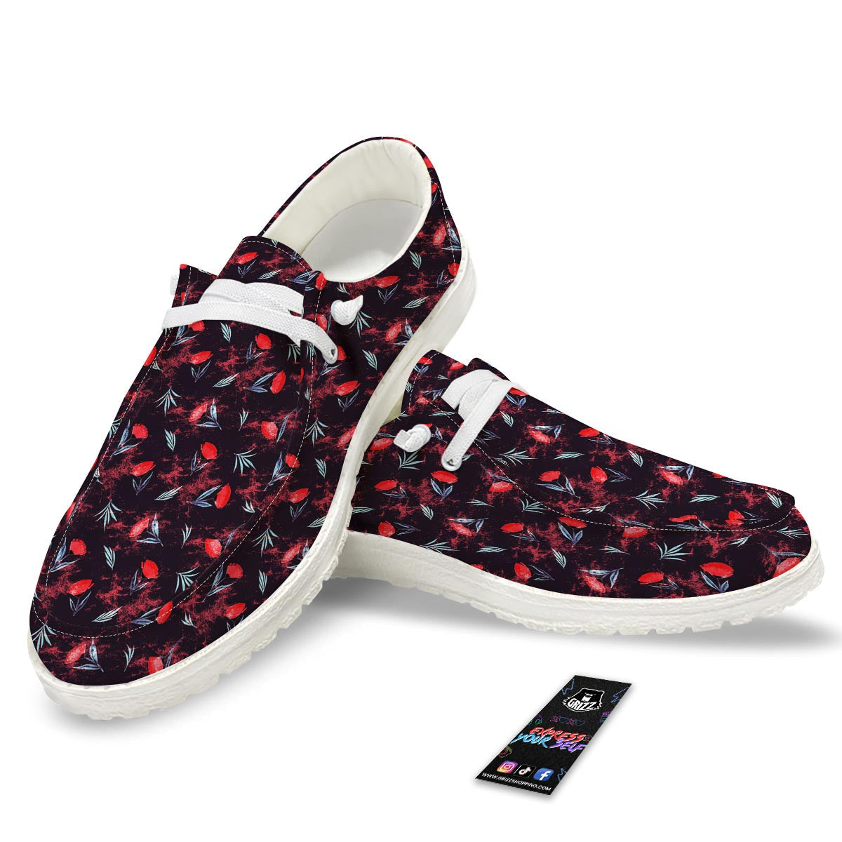 Carnation Black And Red Print Pattern Black Loafers-grizzshop