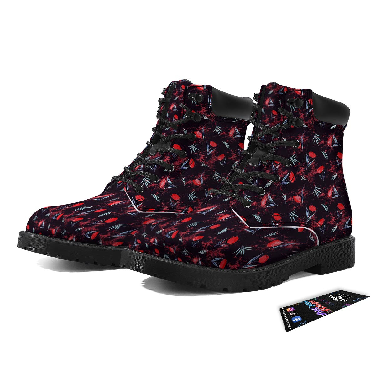 Carnation Black And Red Print Pattern Boots-grizzshop