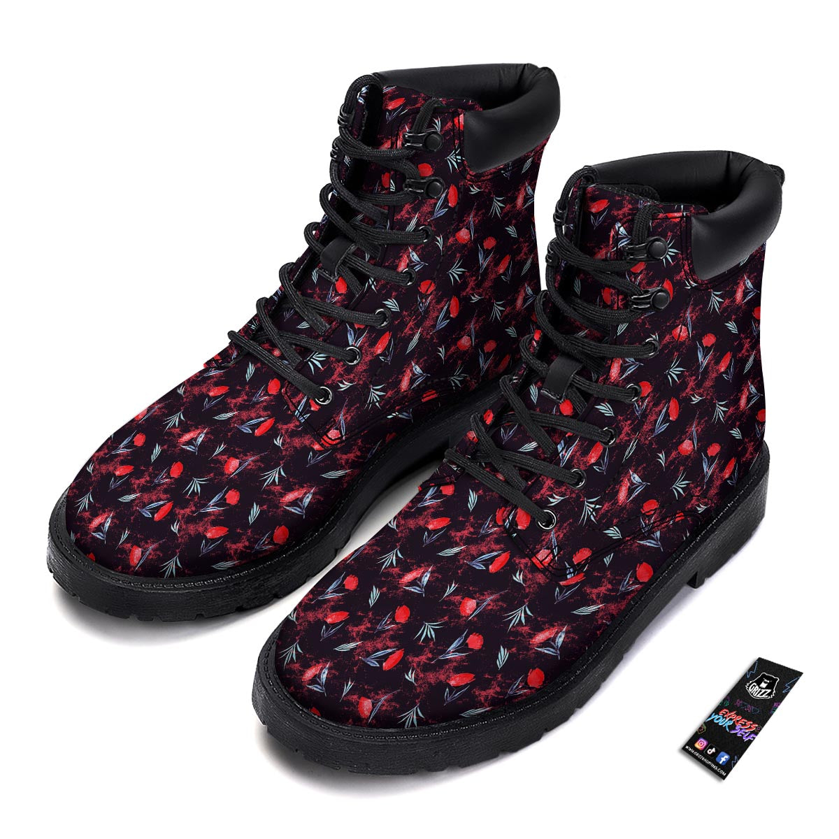 Carnation Black And Red Print Pattern Boots-grizzshop