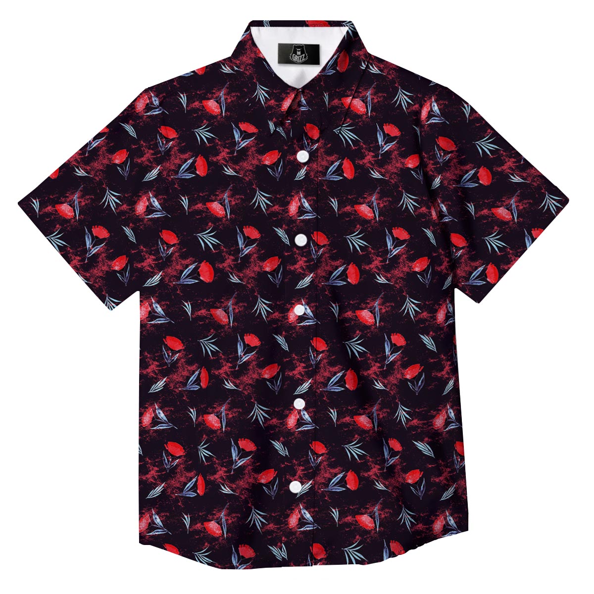 Carnation Black And Red Print Pattern Button Up Shirt-grizzshop