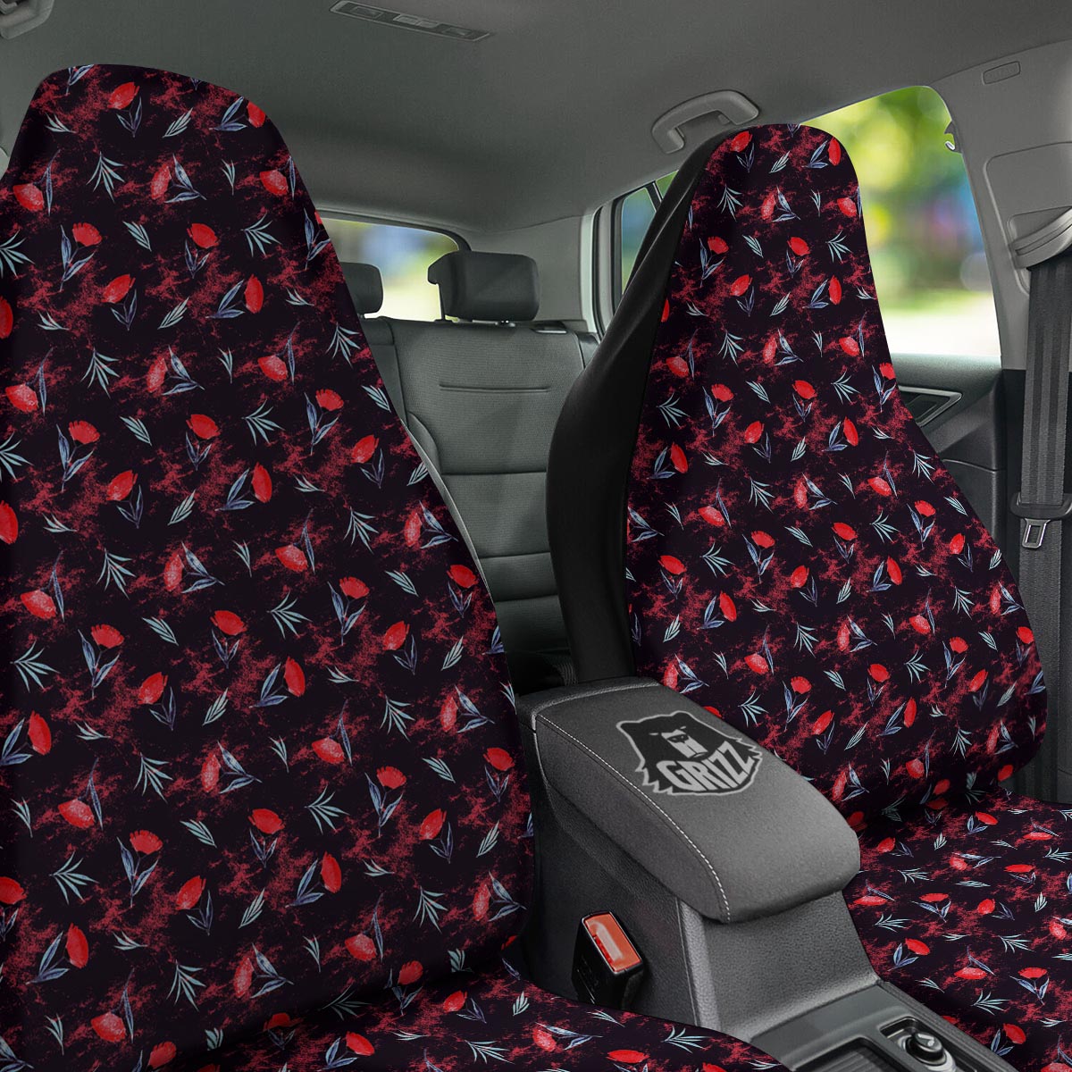 Carnation Black And Red Print Pattern Car Seat Covers-grizzshop