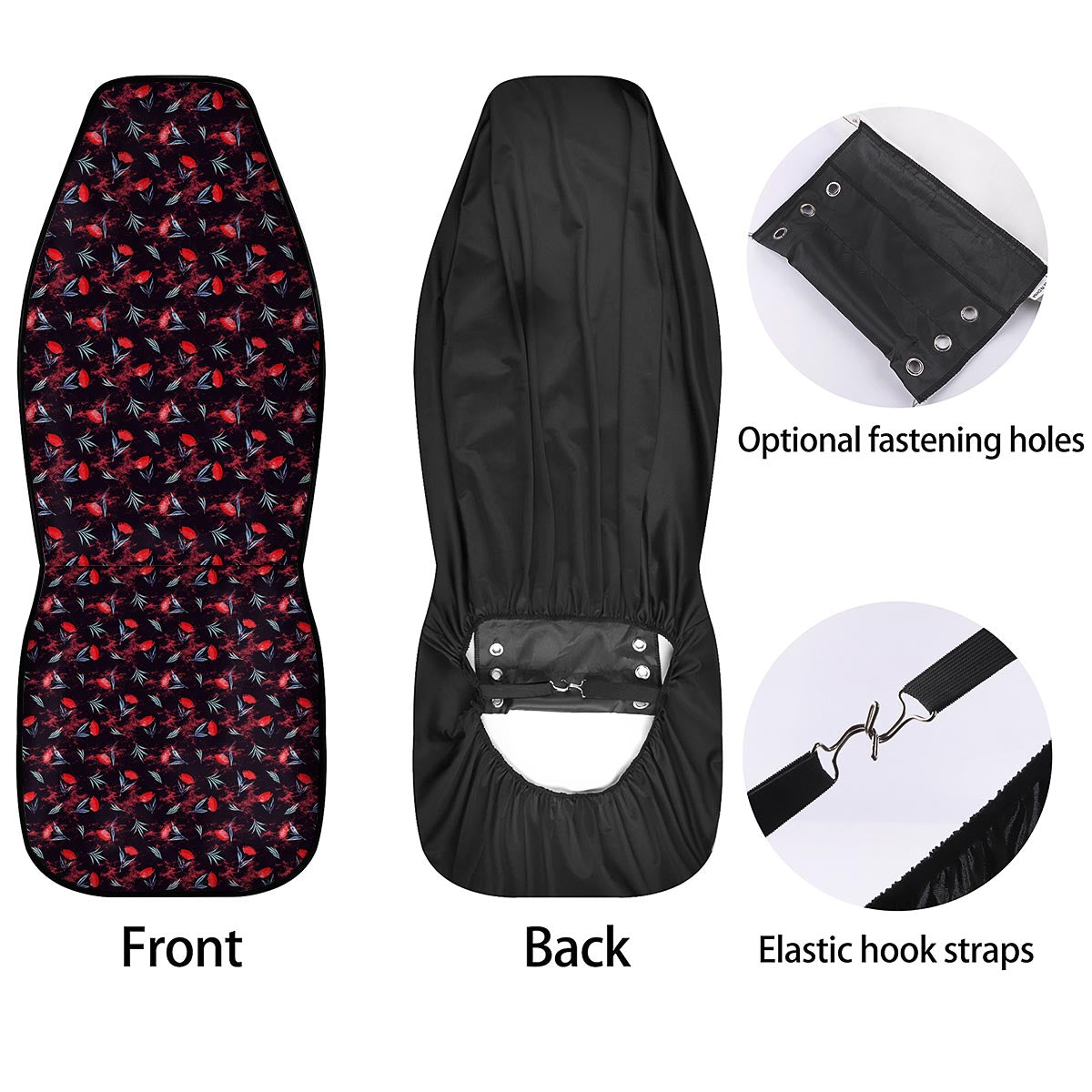 Carnation Black And Red Print Pattern Car Seat Covers-grizzshop