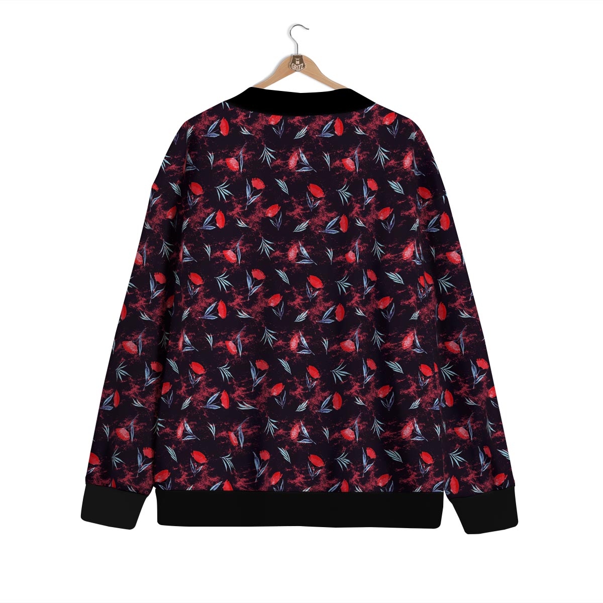 Carnation Black And Red Print Pattern Cardigan-grizzshop