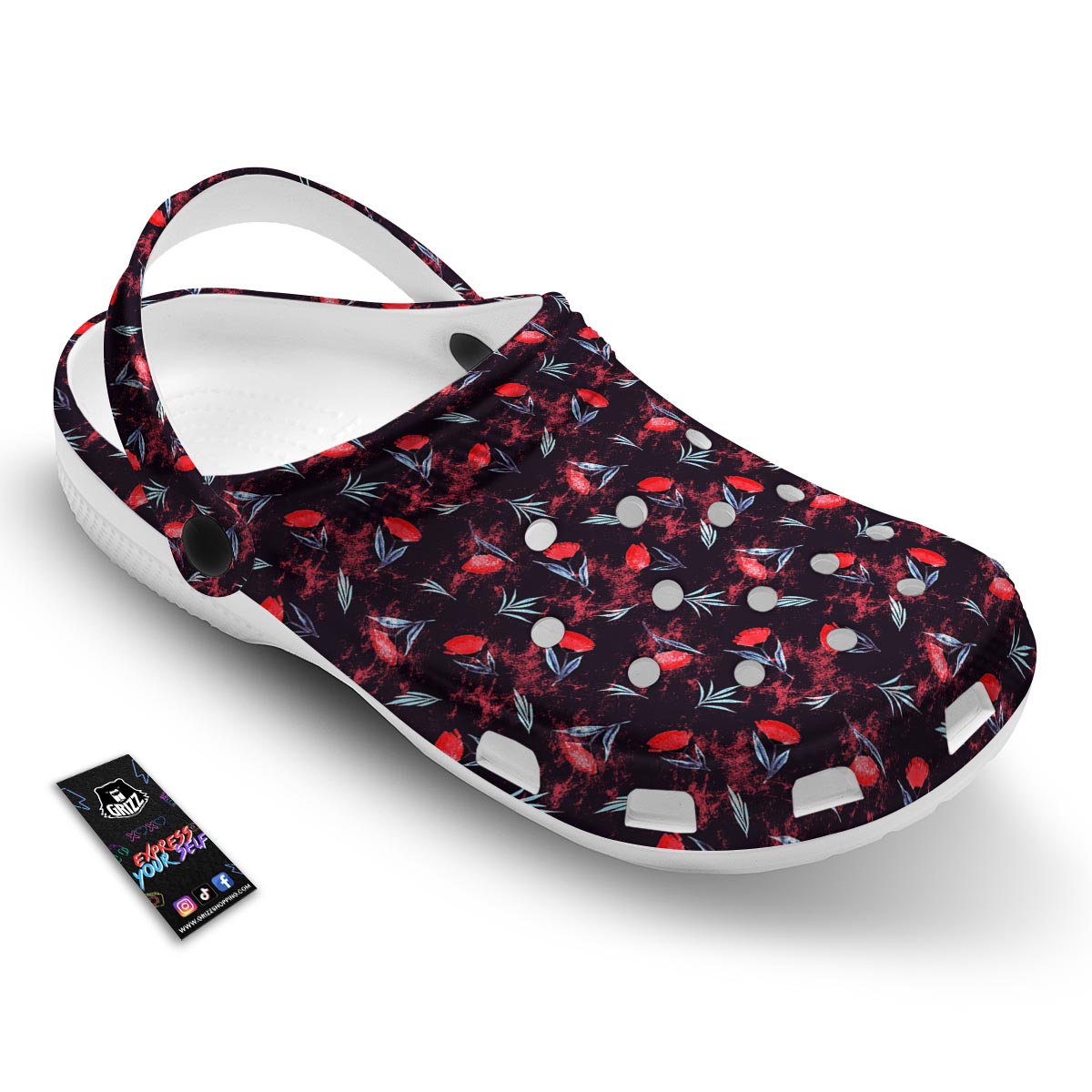 Carnation Black And Red Print Pattern Clog-grizzshop
