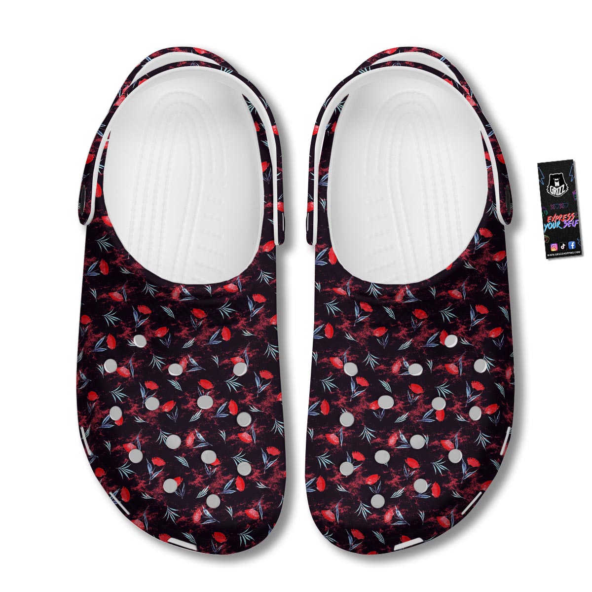 Carnation Black And Red Print Pattern Clog-grizzshop