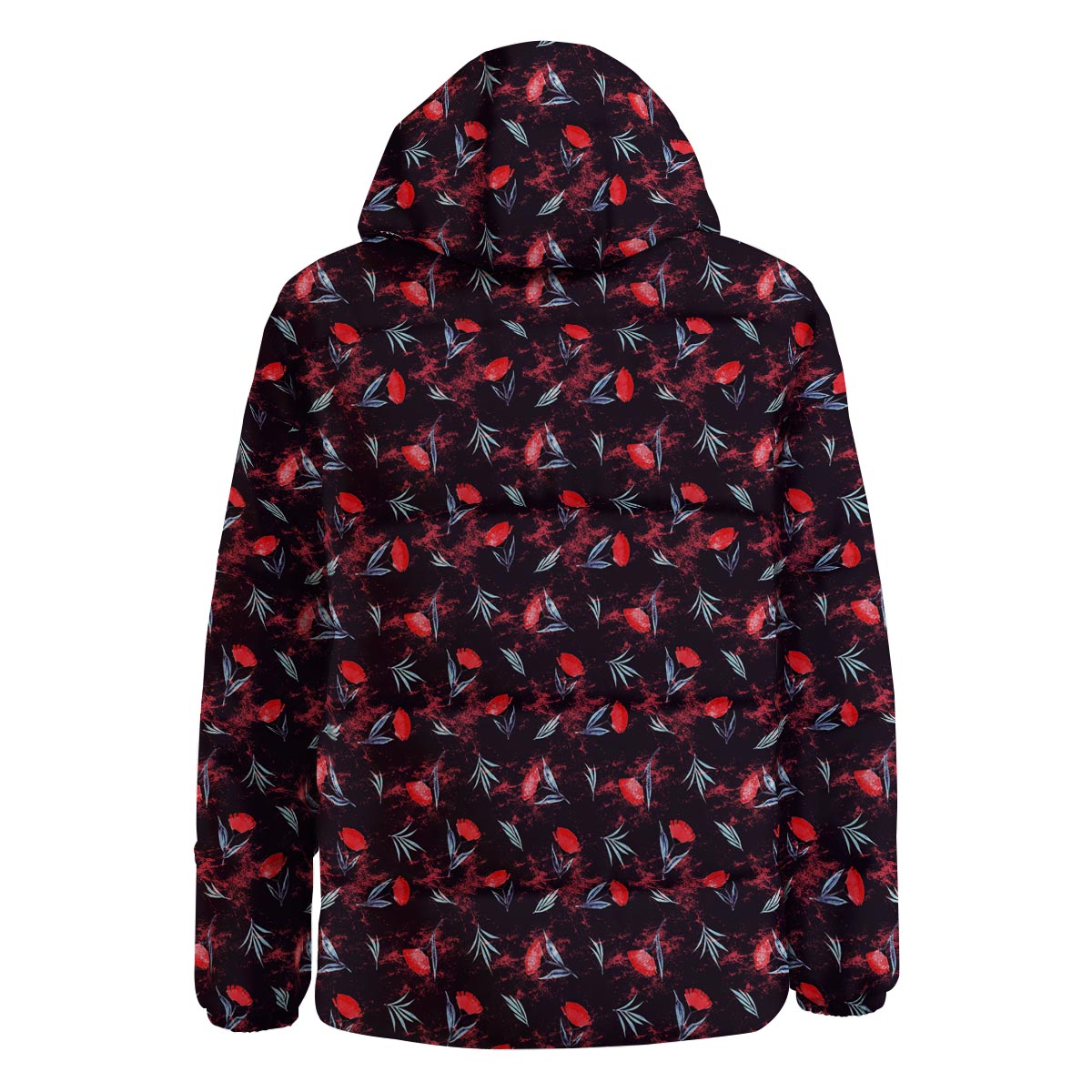 Carnation Black And Red Print Pattern Down Jacket-grizzshop